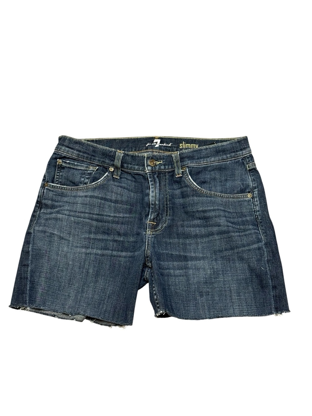7 For All Mankind Slimmy Cut Off Denim Shorts Raw Hem Blue Size 33